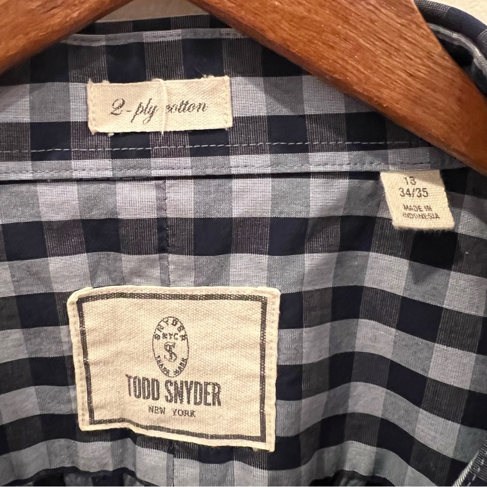 Todd Snyder Shirt Mens 18 2XL XXL Blue Check Long Sleeve Button Up Cotton Casual - Picture 6 of 11